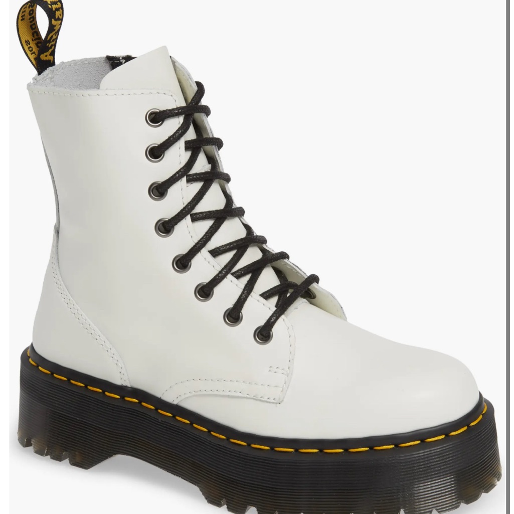 Dr. Martens White Leather Jadon Boots With Black Laces Size 7